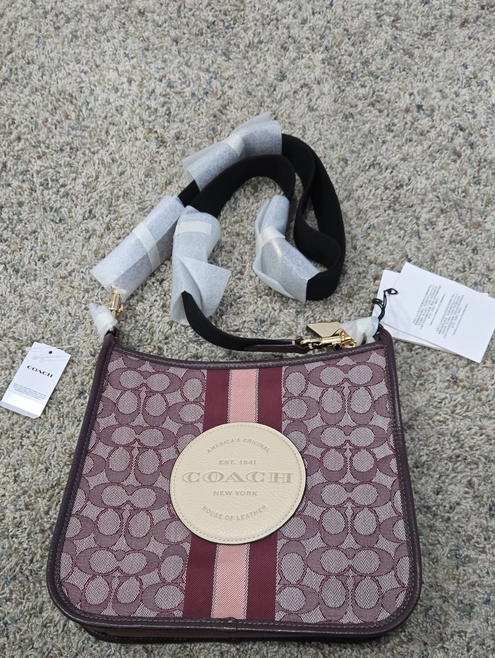 Coach Pink and Burgundy Signature Canvas Crossbody with Cream Logo Patch